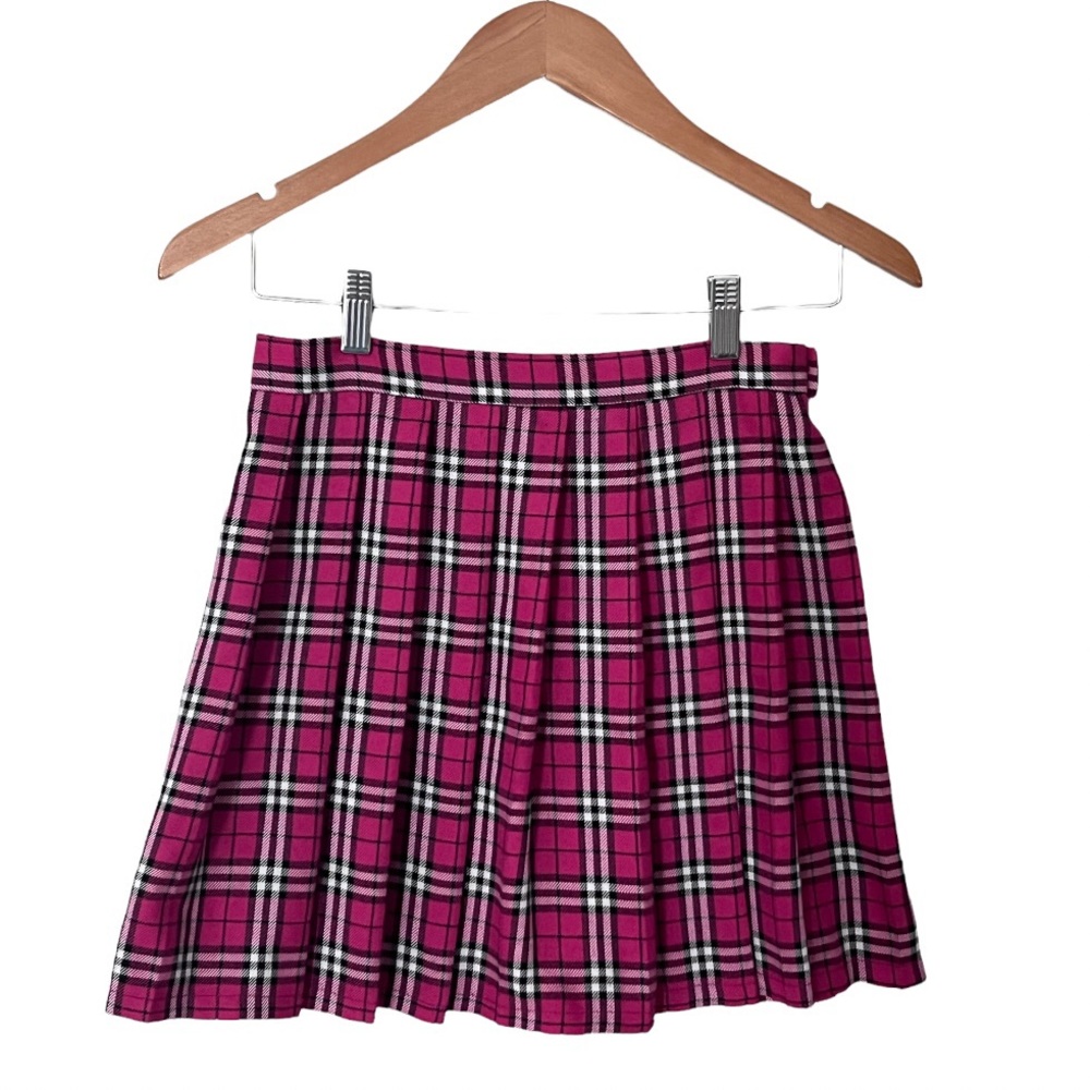 Pink plaid pleated skirt size S